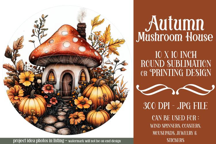 Autumn Fairy House Wind Spinner, Mushroom House Round, d7