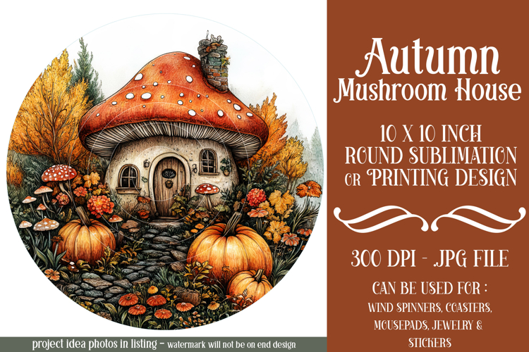 Autumn Fairy House Wind Spinner, Mushroom House Round, d8 example image 1
