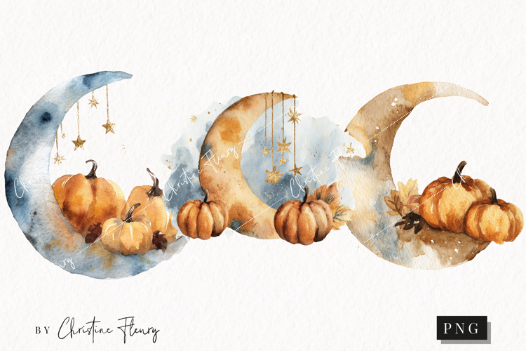 Boho Autumn Moon Clipart | Fall PNG
