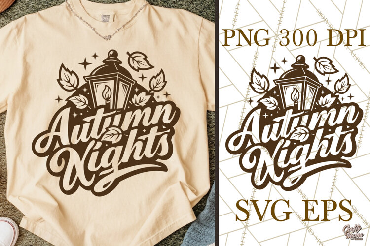 Autumn Nights Fall SVG Cut File & Cozy Fall PNG Design example image 1