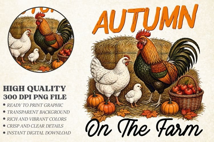 Autumn on the Farm Chicken PNG, Vintage Rooster Family
