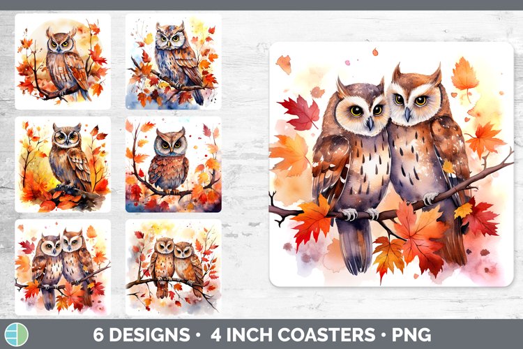 Autumn Owl Bird Square Coaster | Bundle Coaster Designs