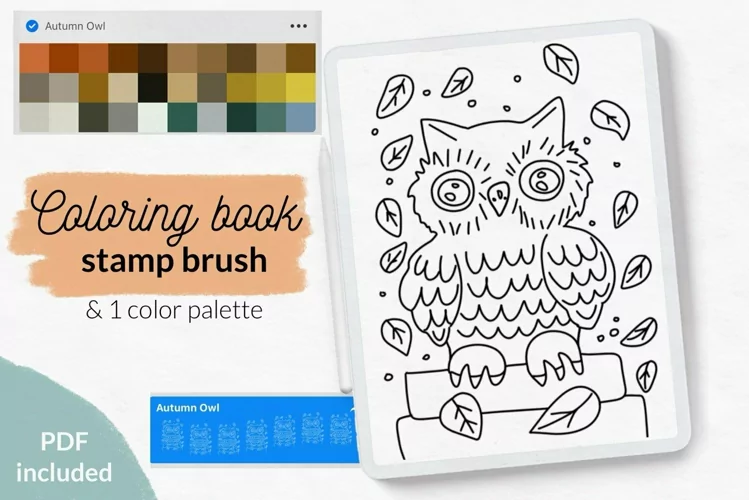 Autumn owl with books stamp brush for Procreate
