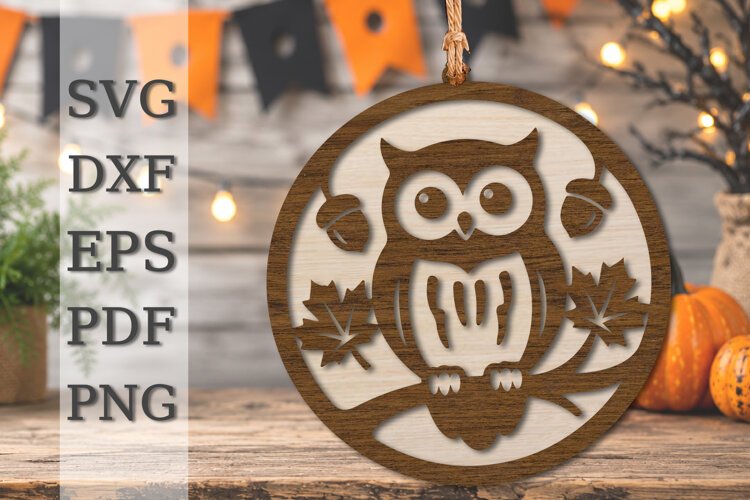 Autumn Owl Ornament Laser Cut SVG example image 1