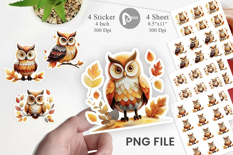 Autumn Owl Watercolor Sticker