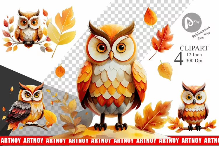Autumn Owl Watercolor Clipart