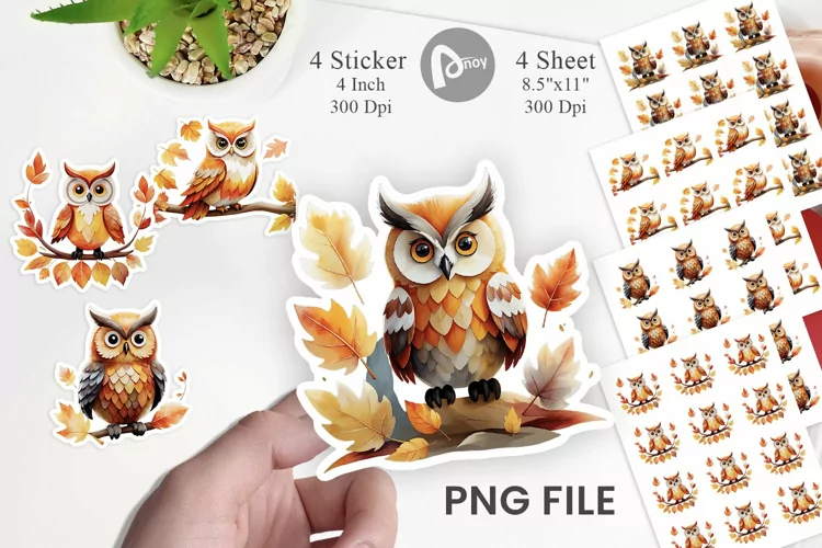 Autumn Owl Watercolor Sticker