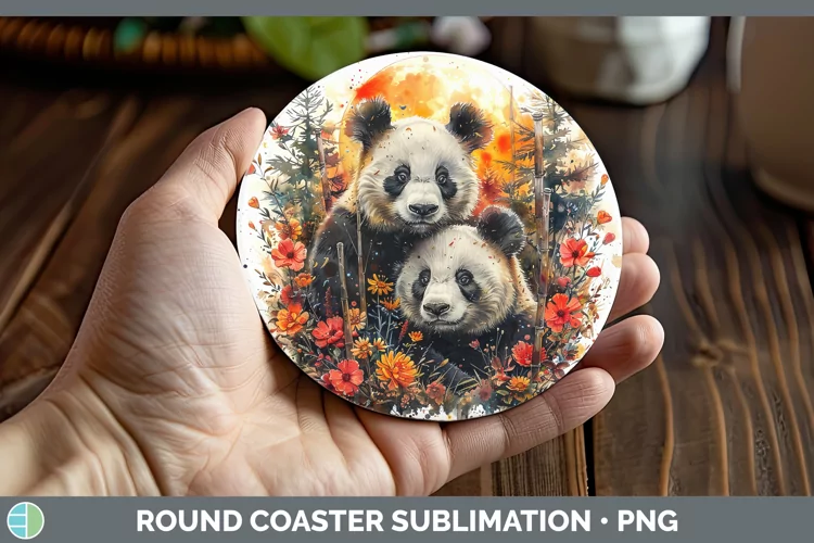 Autumn Panda Round Coaster Sublimation Coaster Designs