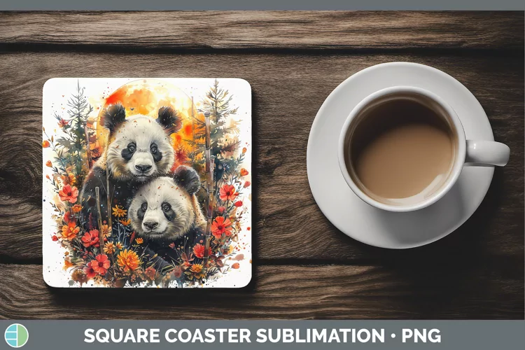 Autumn Panda Square Coaster Sublimation Coaster Designs