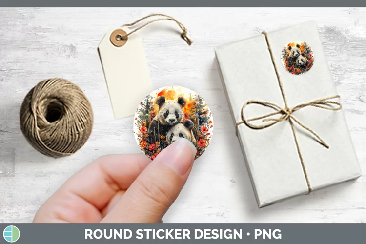 Autumn Panda Stickers | Round Labels Designs
