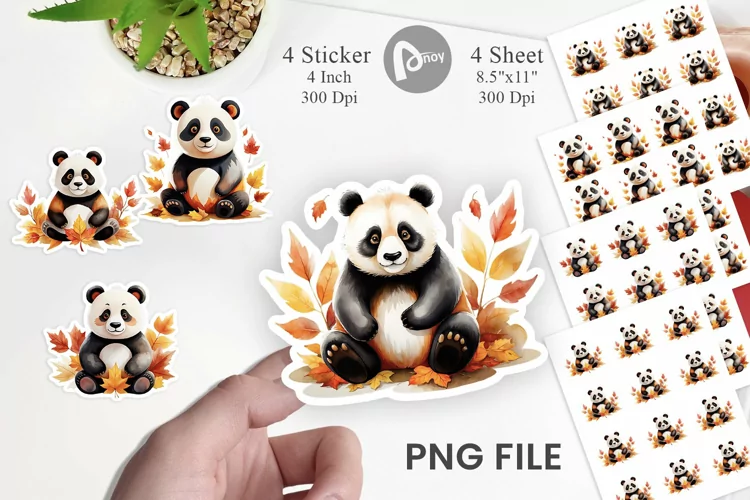 Autumn Panda Watercolor Sticker
