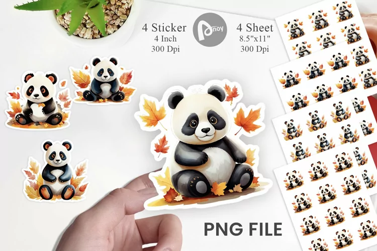 Autumn Panda Watercolor Sticker
