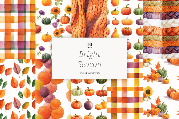 Autumn Paper Pattern Background | Fall Digital Pumpkin JPEG
