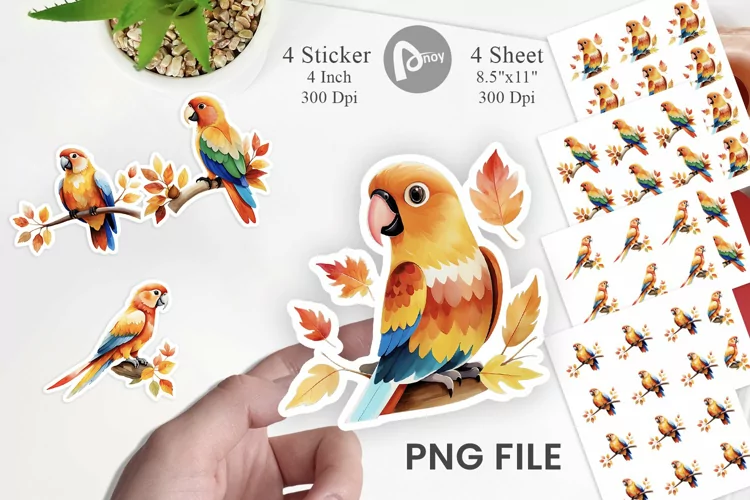 Autumn Parrot Watercolor Sticker