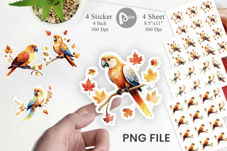 Autumn Parrot Watercolor Sticker