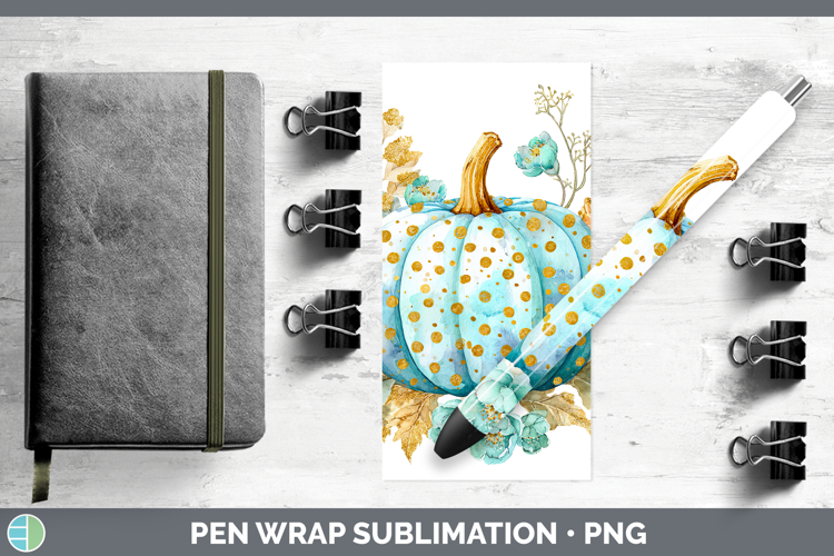Blue Pumpkin Autumn Pastel Brush Strokes Pen Wrap Sublimatio