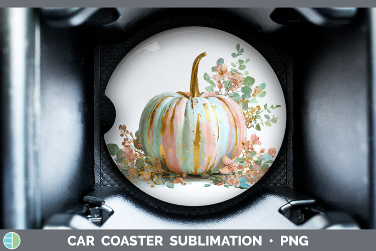 Botanical Pumpkin Autumn Pastel Brush Strokes Car Coaster Su