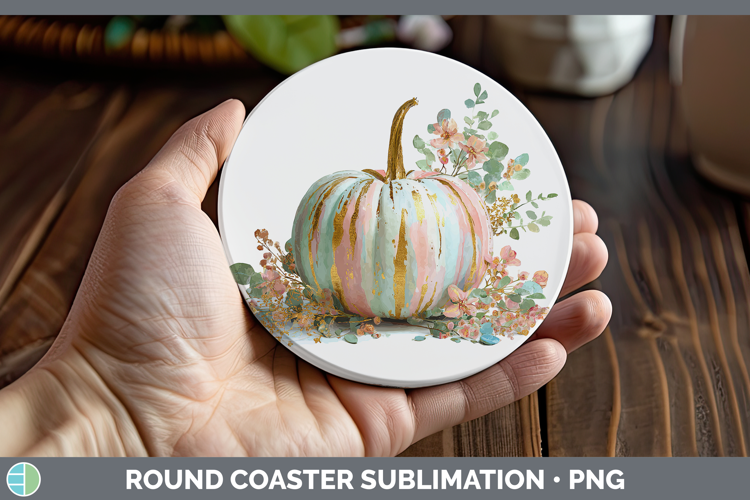 Botanical Pumpkin Autumn Pastel Brush Strokes Round Coaster