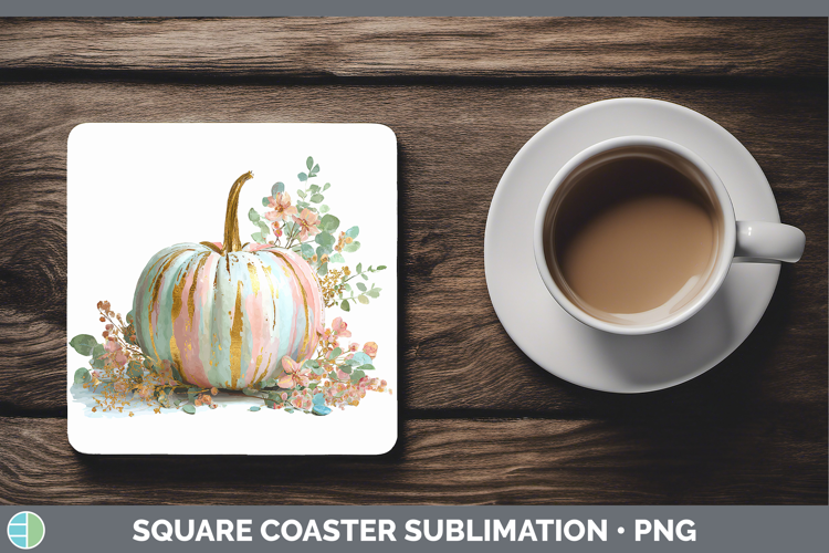 Botanical Pumpkin Autumn Pastel Brush Strokes Square Coaster
