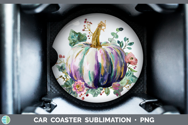 Brush Pumpkin Autumn Pastel Brush Strokes Car Coaster Sublim