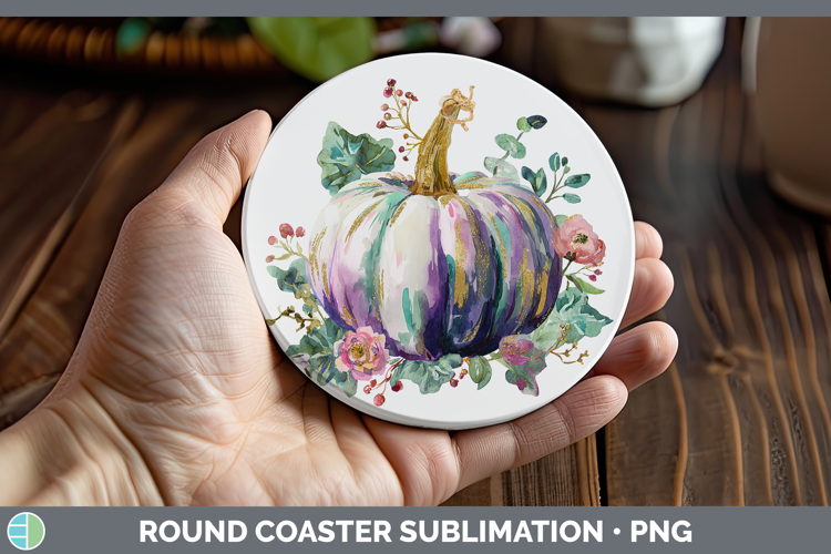 Brush Pumpkin Autumn Pastel Brush Strokes Round Coaster Subl