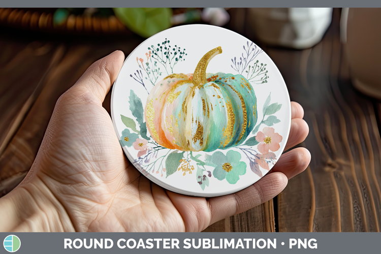 Brush Pumpkin Autumn Pastel Brush Strokes Round Coaster Subl