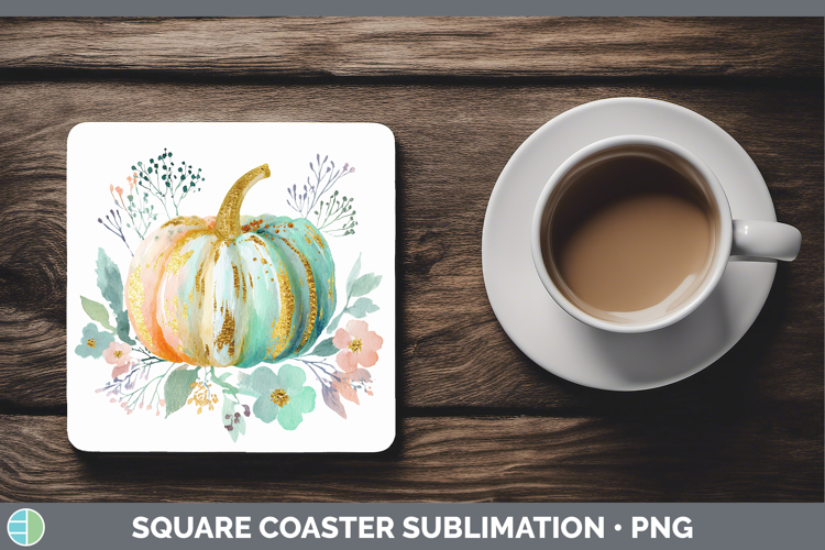 Brush Pumpkin Autumn Pastel Brush Strokes Square Coaster Sub