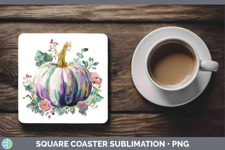 Brush Pumpkin Autumn Pastel Brush Strokes Square Coaster Sub