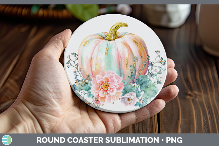 Brush Stroke Pumpkin Round Coaster Autumn Pastel Brush Strok