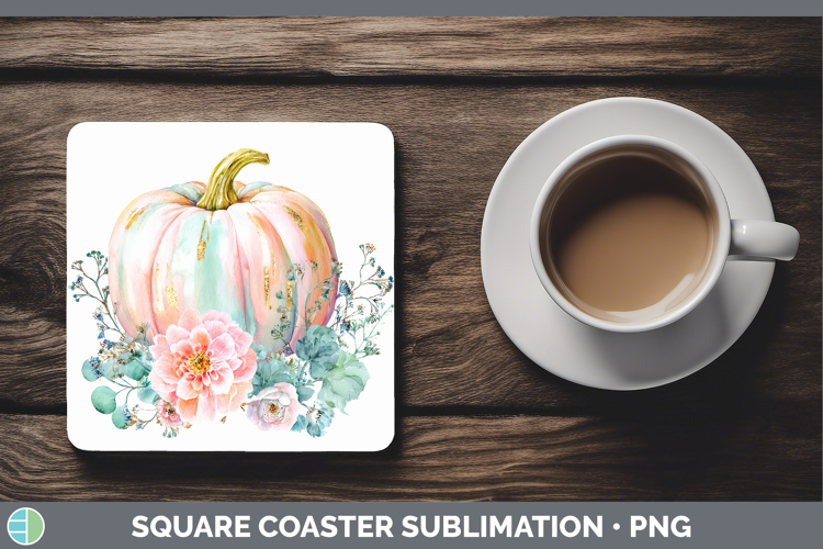 Brush Stroke Pumpkin Square Coaster Autumn Pastel Brush Stro