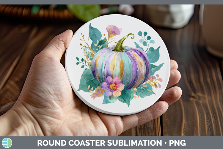 Brush Strokes Pumpkin Autumn Pastel Brush Strokes Round Coa
