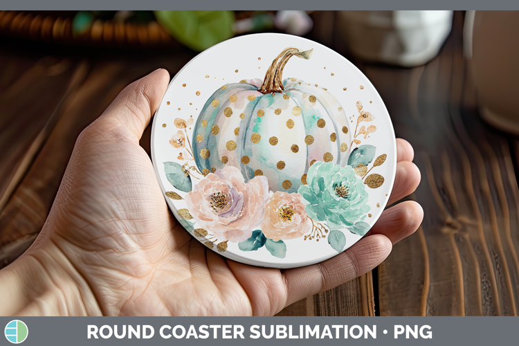 Floral Pumpkin Autumn Pastel Brush Strokes Round Coaster Sub