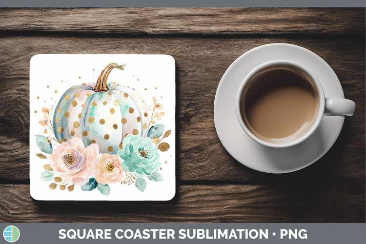 Floral Pumpkin Autumn Pastel Brush Strokes Square Coaster Su