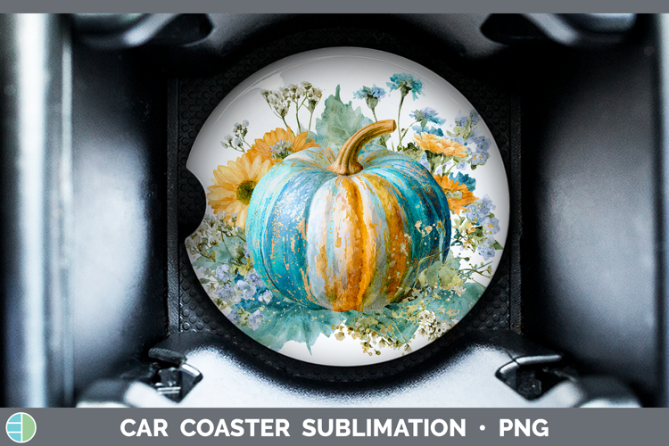 Gold Pumpkin Autumn Pastel Brush Strokes Car Coaster Sublima