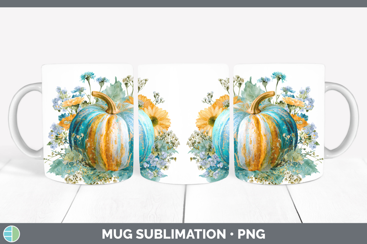 Gold Pumpkin Autumn Pastel Brush Strokes Mug Wrap Sublimatio