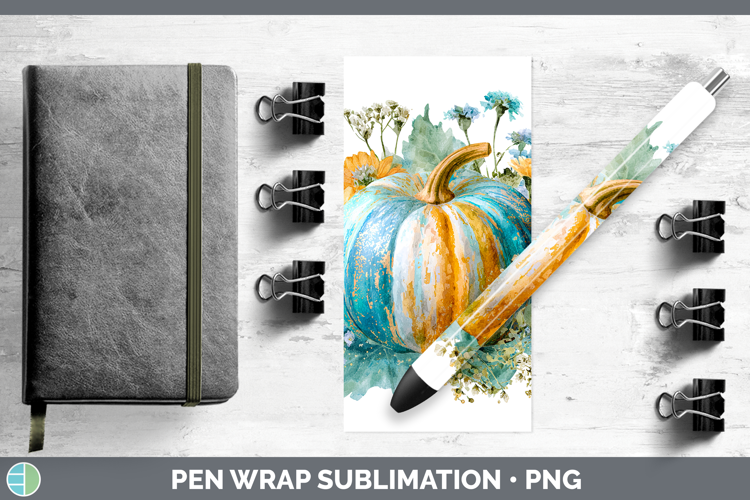 Gold Pumpkin Autumn Pastel Brush Strokes Pen Wrap Sublimatio