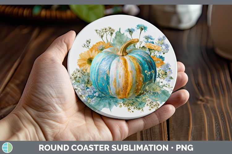 Gold Pumpkin Autumn Pastel Brush Strokes Round Coaster Subli