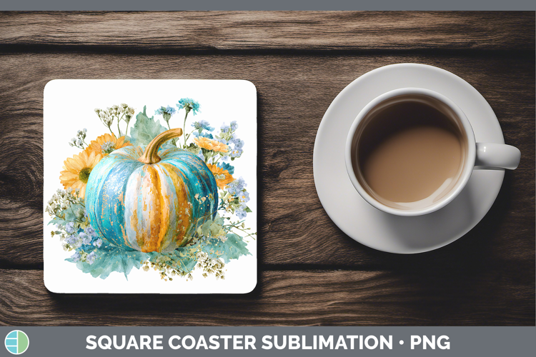Gold Pumpkin Autumn Pastel Brush Strokes Square Coaster Subl