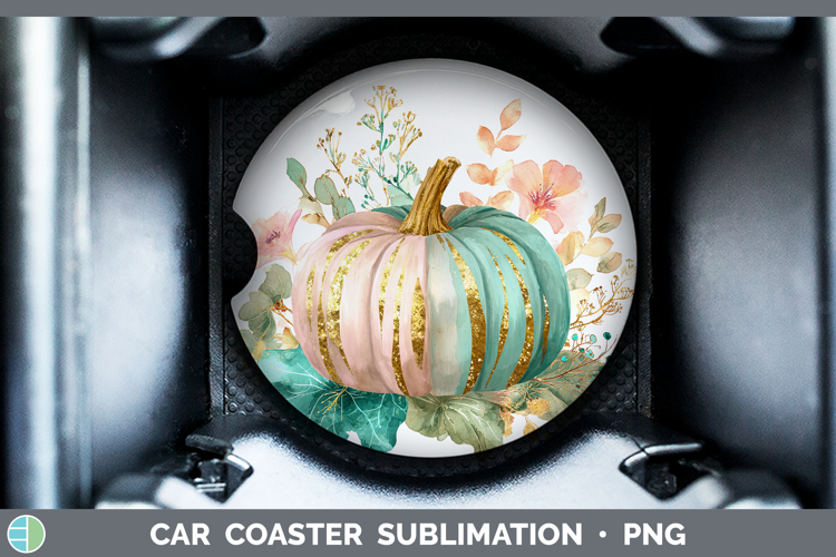 Pink Pumpkin Car Coaster Autumn Pastel Brush Strokes Sublima