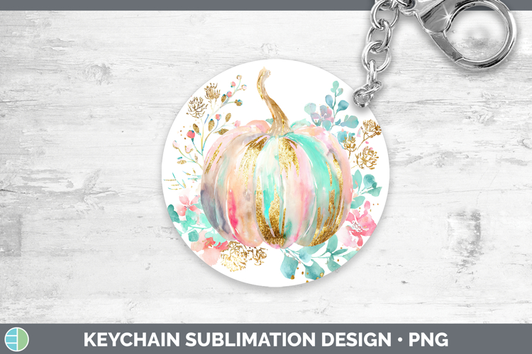Pink Pumpkin Keychain Autumn Pastel Brush Strokes Sublimatio