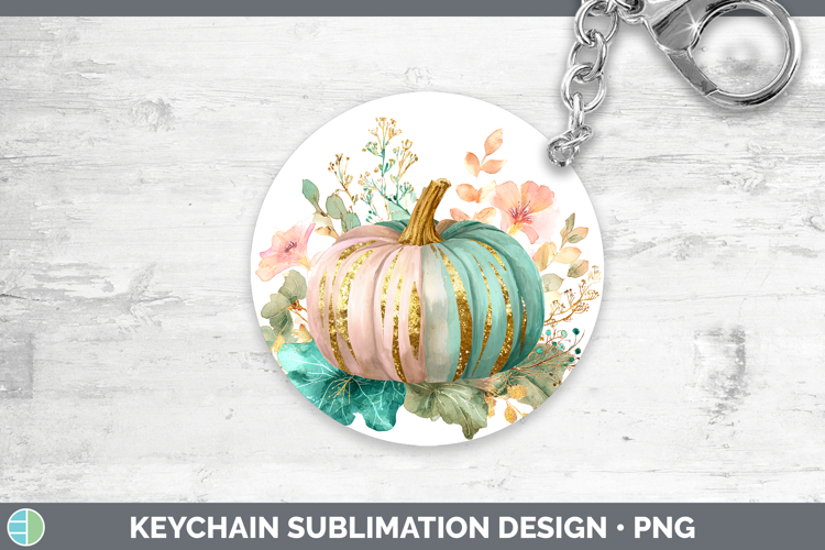 Pink Pumpkin Keychain Autumn Pastel Brush Strokes Sublimatio