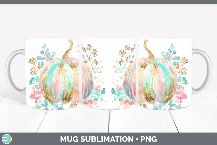 Pink Pumpkin Mug Wrap Autumn Pastel Brush Strokes Sublimatio