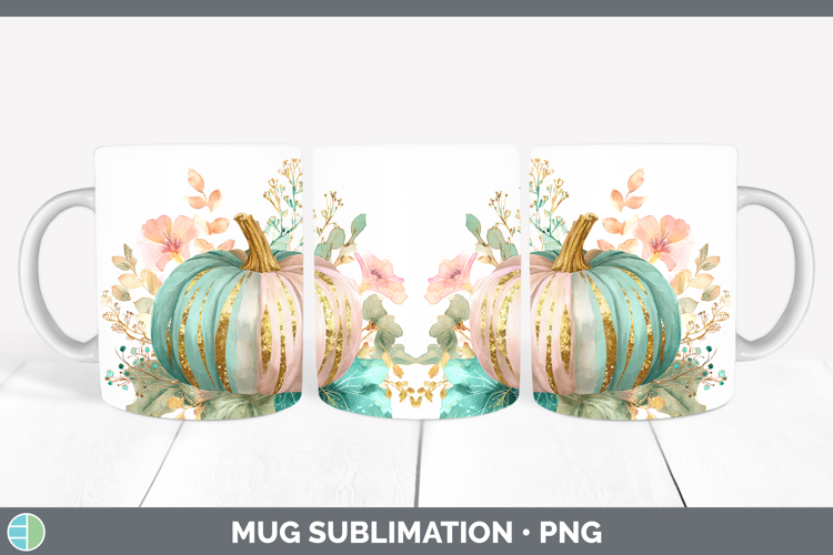 Pink Pumpkin Mug Wrap Autumn Pastel Brush Strokes Sublimatio