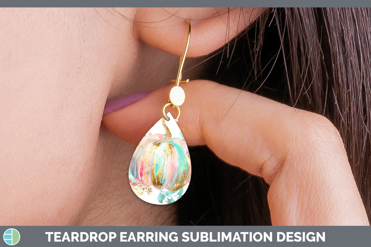 Pink Pumpkin Teardrop Earrings Autumn Pastel Brush Strokes S