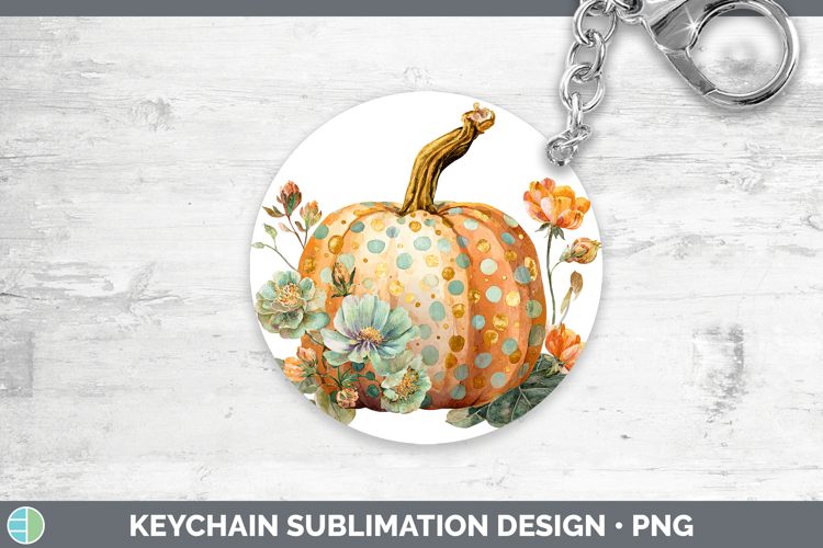 Polka Dot Pumpkin Keychain Autumn Pastel Brush Strokes Subli