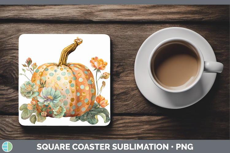 Polka Dot Pumpkin Square Coaster Autumn Pastel Brush Strokes