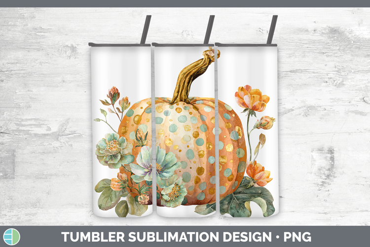 Polka Dot Pumpkin Tumbler Autumn Pastel Brush Strokes Sublim