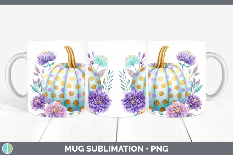 Polka Dots Pumpkin Autumn Pastel Brush Strokes Mug Wrap Subl