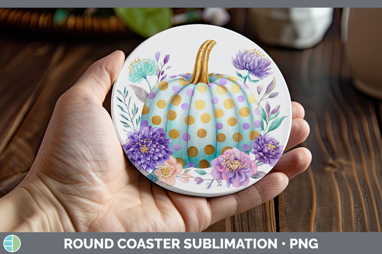 Polka Dots Pumpkin Autumn Pastel Brush Strokes Round Coaster