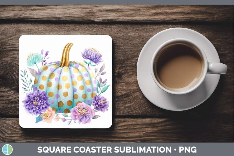 Polka Dots Pumpkin Autumn Pastel Brush Strokes Square Coaste